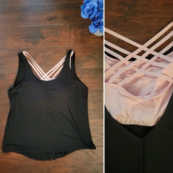 Pro Player black athletic top, built-in criss-cross back sports bra, Size Large - Picture 1 of 9